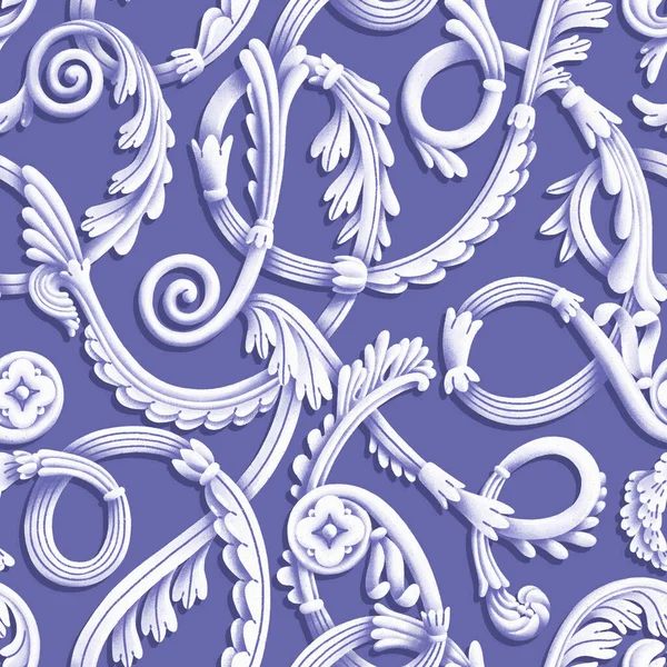 アールヌーボー様式 ヴィンテージ渦巻き トロンプのロワール装飾 紫色の背景のシームレスなパターンイラスト — ストック写真