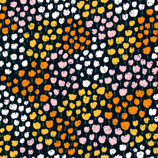 Colorful Hand Drawn Field Flowers Seamless Pattern Illustration Black Background — Stock Photo, Image