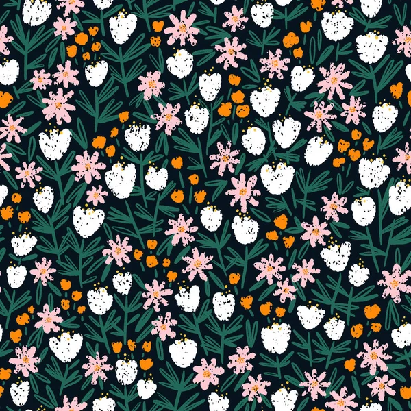 Hand Getrokken Wilde Gras Bloemen Naadloze Patroon Illustratie Veld Bloemenprint — Stockfoto