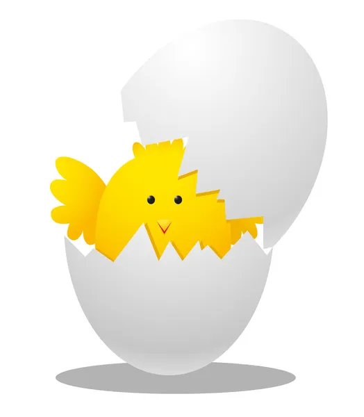 Verrassen gele chick gluren uit een easter egg. vectorillustratie — Stockvector