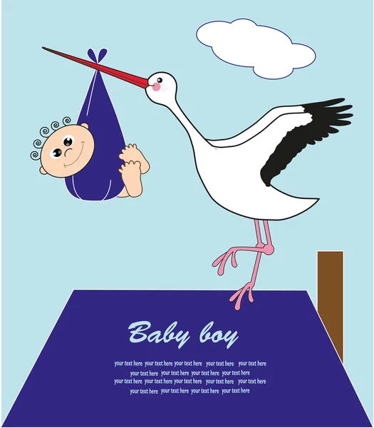 Stork with a baby in a bag. vector illustration — Stock Vector