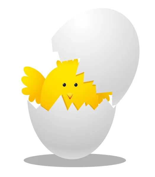 惊喜黄色小鸡偷看了复活节彩蛋。矢量插画 — 图库矢量图片#