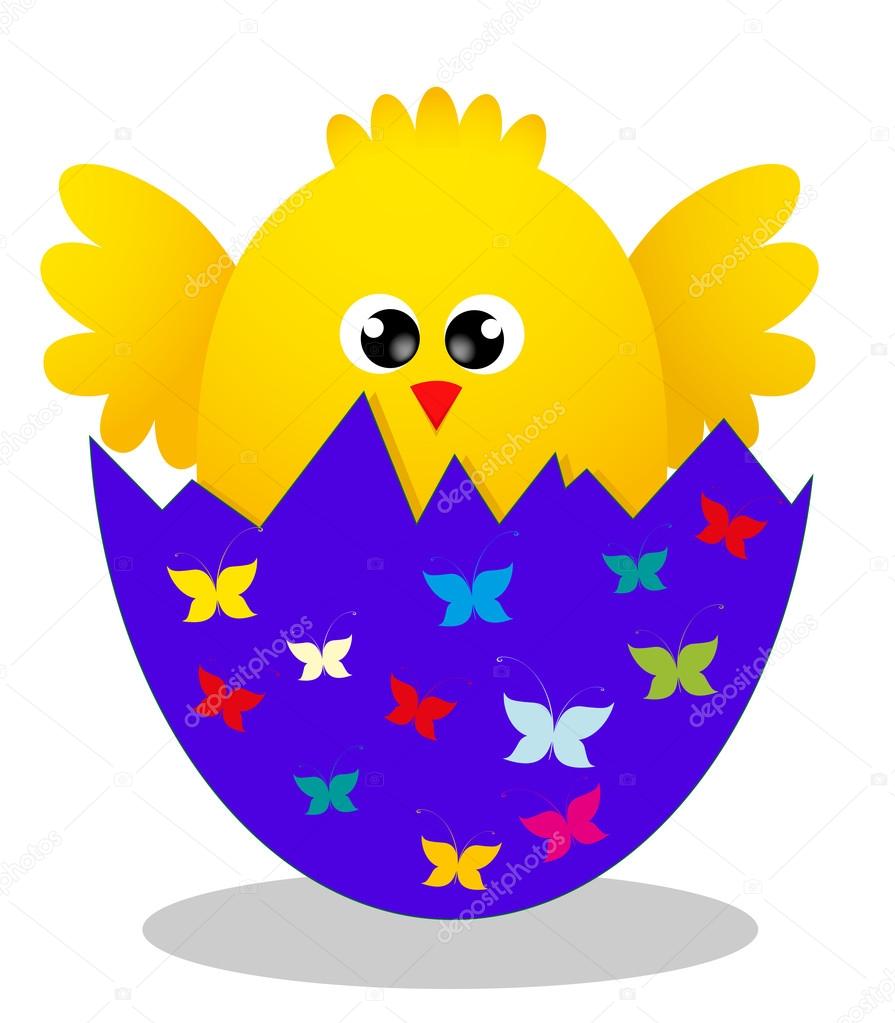 Surprise Yellow Chick Peeking Out Of An Easter Egg. vector illustration