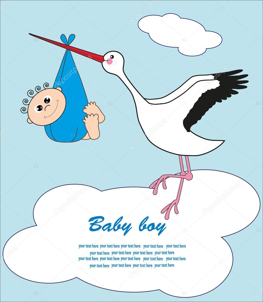 Stork with a baby in a bag. vector illustration