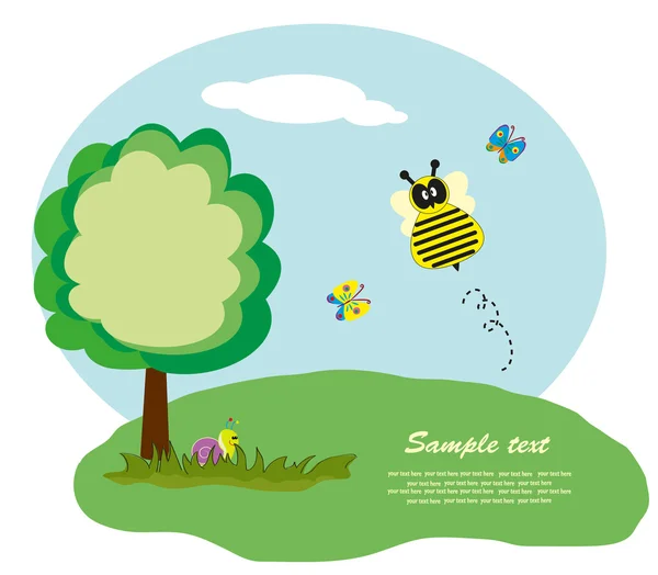 Cartão de diversão infantil com uma abelha. ilustração vetorial — Vetor de Stock