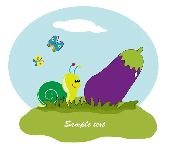 Drawing - fruit with snail in the grass. Vector. — Stock Vector