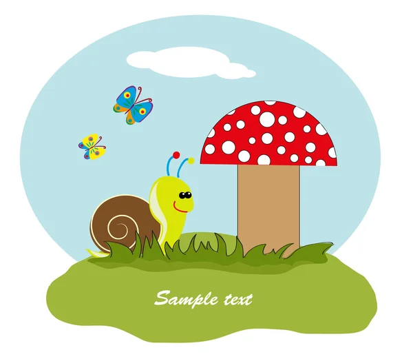 Drawing - fruit with snail in the grass. Vector. — Stock Vector