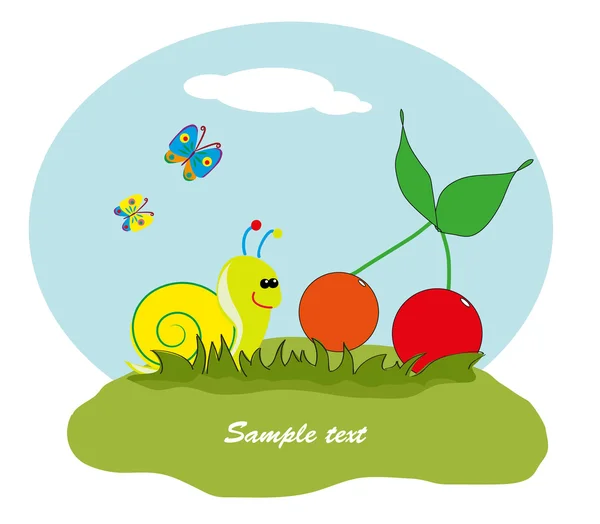 Zeichnung - Früchte mit Schnecke im Gras. Vektor. — Stockvektor