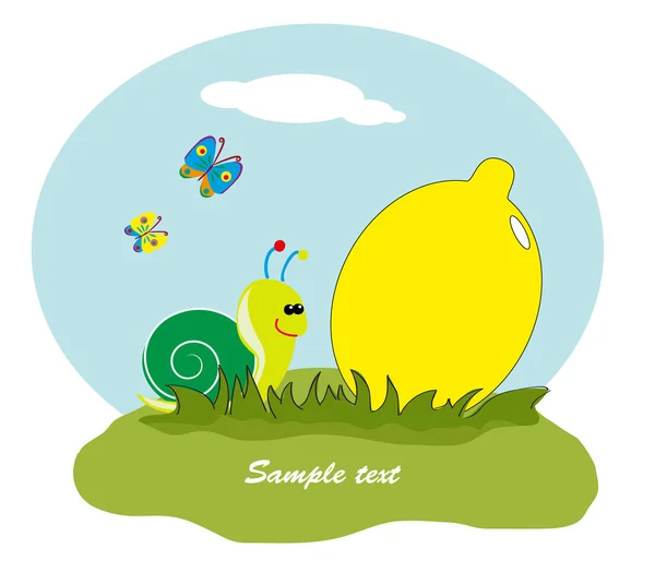 Drawing - fruit with snail in the grass. Vector. — Stock Vector