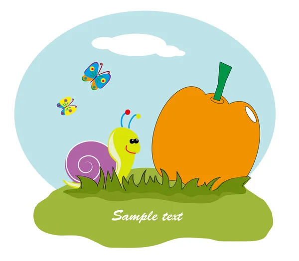Drawing - fruit with snail in the grass. Vector. — Stock Vector