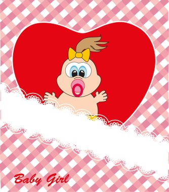 Kırmızı kalp - bebek kız. kartpostal. vektör.