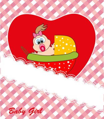 Kırmızı kalp - bebek kız. kartpostal. vektör.