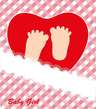 Kırmızı kalp - bebek kız. kartpostal. vektör.