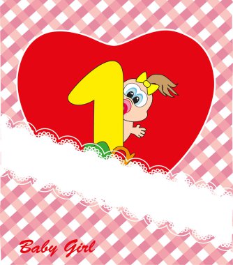 Kırmızı kalp - bebek kız. kartpostal. vektör.