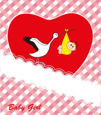 Kırmızı kalp - bebek kız. kartpostal. vektör.