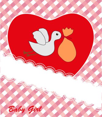 Kırmızı kalp - bebek kız. kartpostal. vektör.