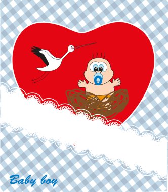 Kırmızı kalp - erkek bebek. kartpostal. vektör.
