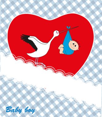 Kırmızı kalp - erkek bebek. kartpostal. vektör.