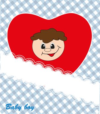 Kırmızı kalp - erkek bebek. kartpostal. vektör.