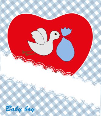 Kırmızı kalp - erkek bebek. kartpostal. vektör.