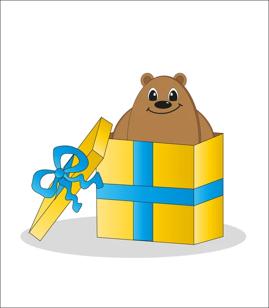 Gift - a bear in a box. Vector. — Stock Vector