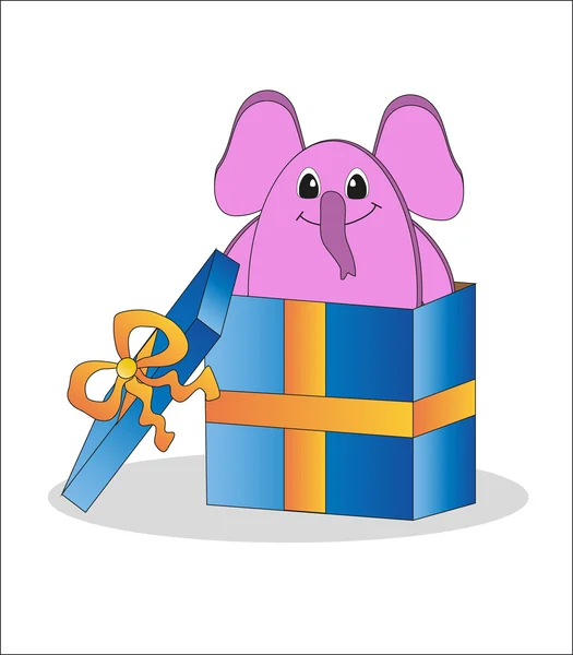 Gift - the elephant in the box. Vector. — Stock Vector