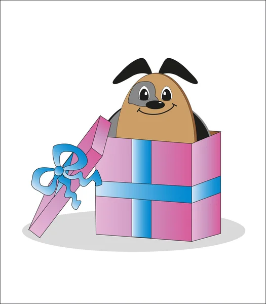 Gift - a dog in a box. Vector. — Stock Vector