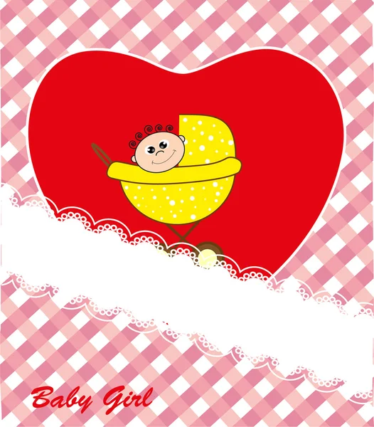 Red heart - baby girl. Postcard. Vector. — Stock Vector