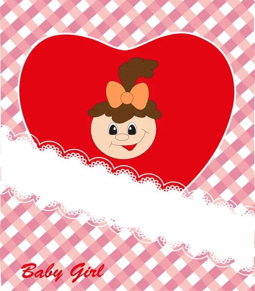 Coeur rouge - petite fille. Carte postale. Vecteur . — Image vectorielle