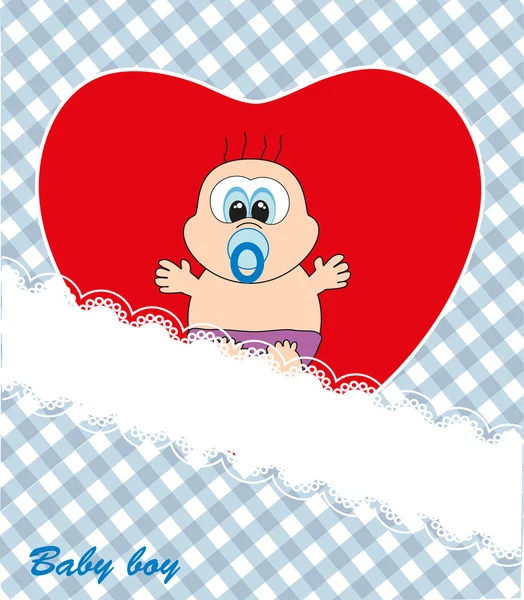 Kırmızı kalp - erkek bebek. kartpostal. vektör.