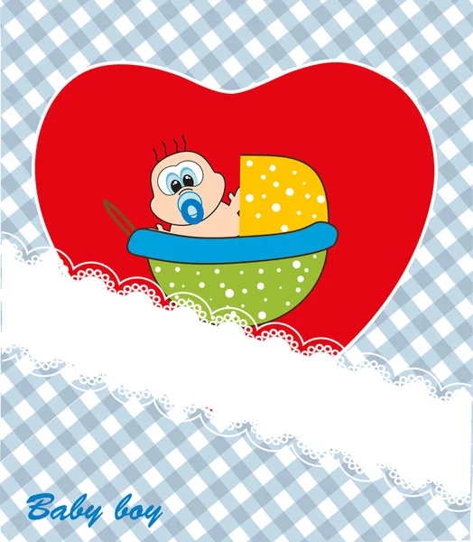 Rood hart - babyjongen. briefkaart. vector. — Stockvector