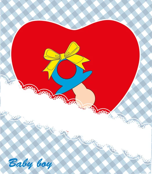 Red heart - baby boy. Postcard. Vector. — Stock Vector