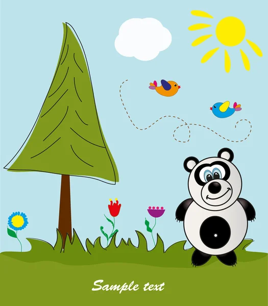 Picture-postcard. Panda in the forest. Vector illustration. — Stock Vector