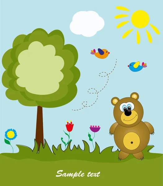Obrázek pohlednice. medvěd v lese. vektorové ilustrace. — Stockový vektor