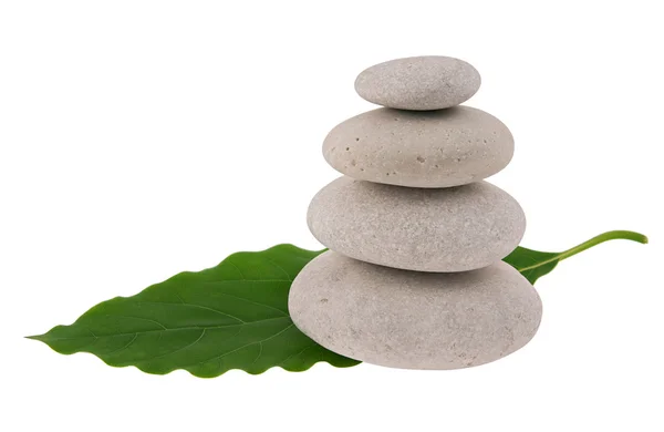 Zen pebbles on a leaf — Stock Photo, Image