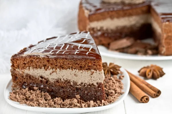 Morceau de gâteau au chocolat — Photo