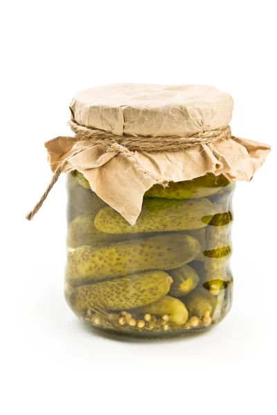 Pickled cucumbers in glass jar — Stock Image Pickled cucumbers in glass jar Royalty Free Stock Photos