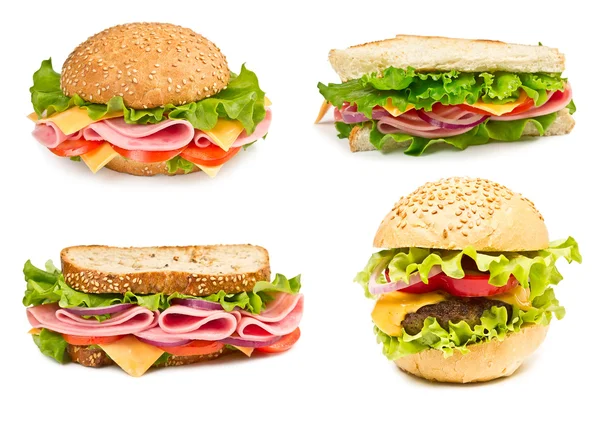 Collage de sándwiches aislados sobre un fondo blanco — Foto de Stock