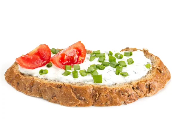 Krem peynir ve domates ile sandviç — Stok fotoğraf