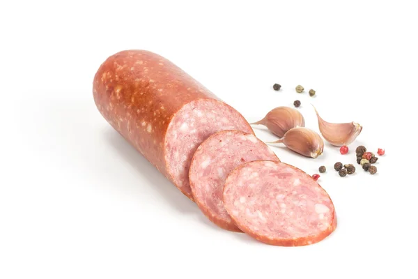 Smoked sausage with sliced pieces — Stock Photo, Image