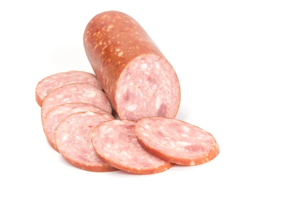 Smoked sausage with sliced pieces — Stock Photo, Image