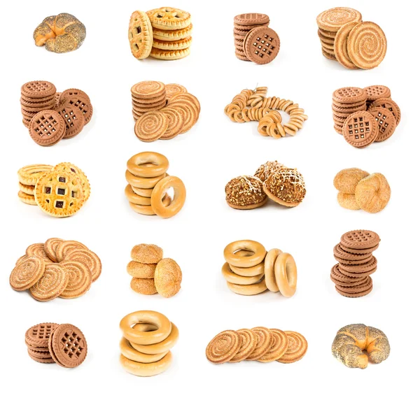 Conjunto de biscoitos, pão e secagem — Fotografia de Stock