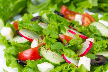 salatalık, turp ve zeytin salatası