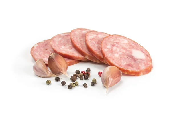 Sliced pieces of sausage — Stock Photo, Image