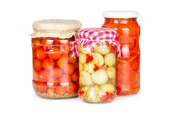 Canned vegetables in glass jars — Stock Photo, Image