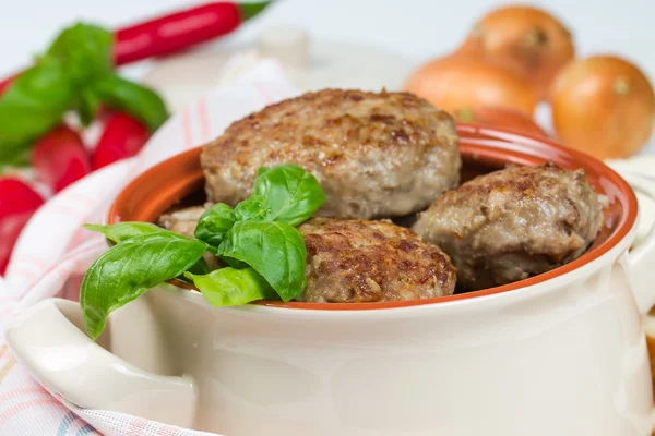 Fried cutlets with basil — Stock Photo, Image