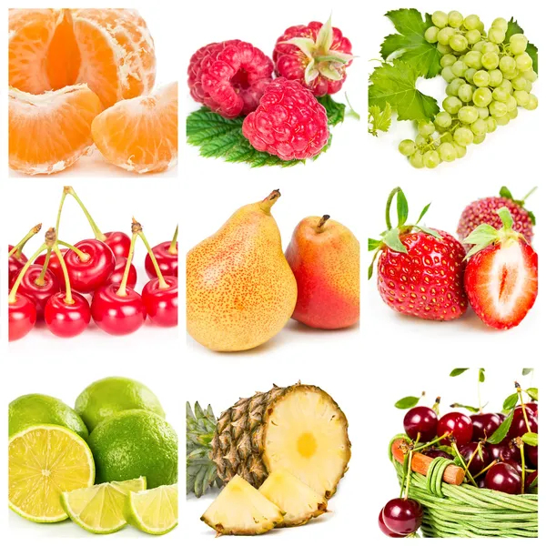 Collage of fresh fruits and berries — Stock Photo, Image