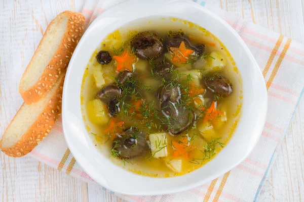 Mushroom soup in white plate — Stock Photo, Image