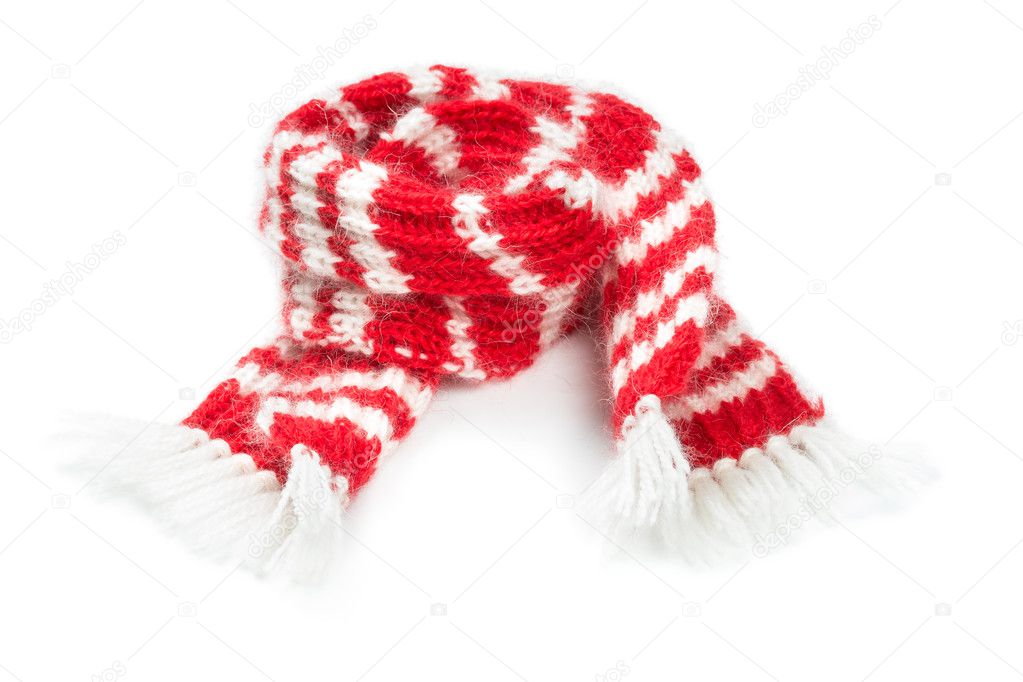 Fluffy woolen scarf isolated on white background