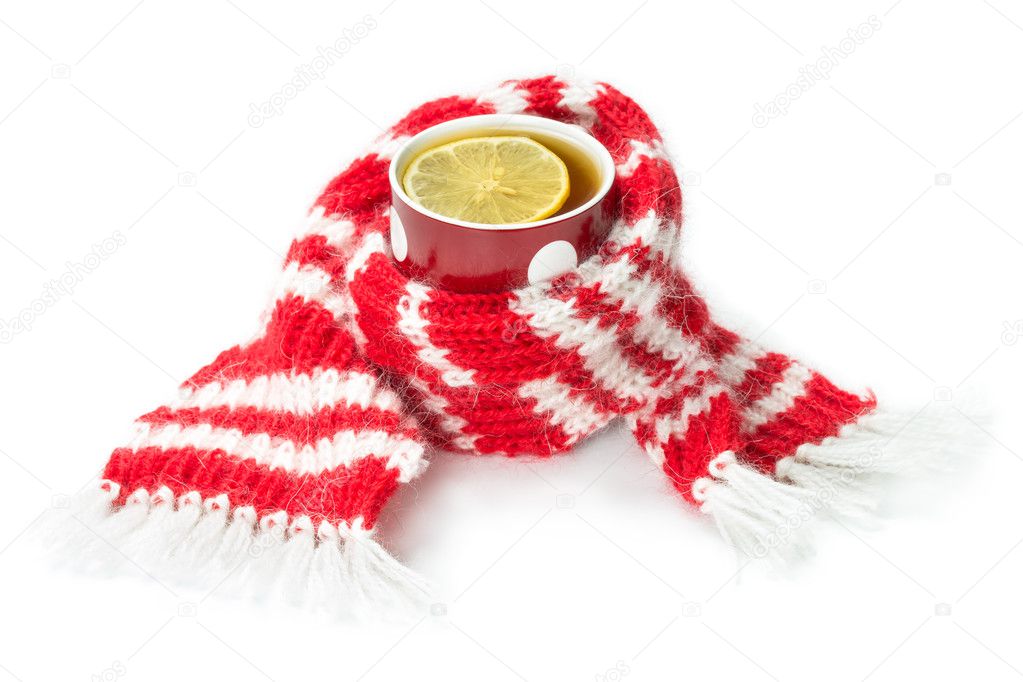 Wool scarf, wrapped around a cup of tea